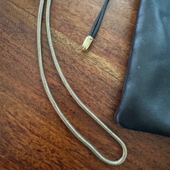 BANDOLIER Drawstring Pouch  & Strap - Top Grain Leather Black/Gold with Strap - Picture 3 of 9